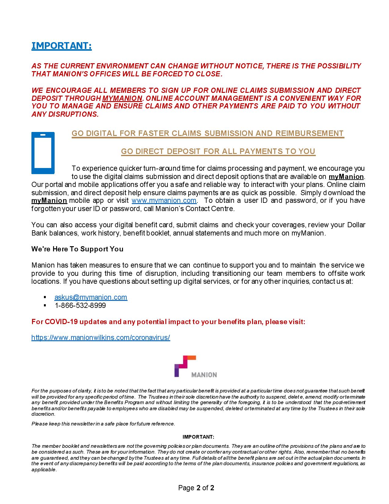 March 2020 Manion Newsletter page 2